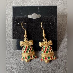Gold Christmas Bell Dangle Earrings
